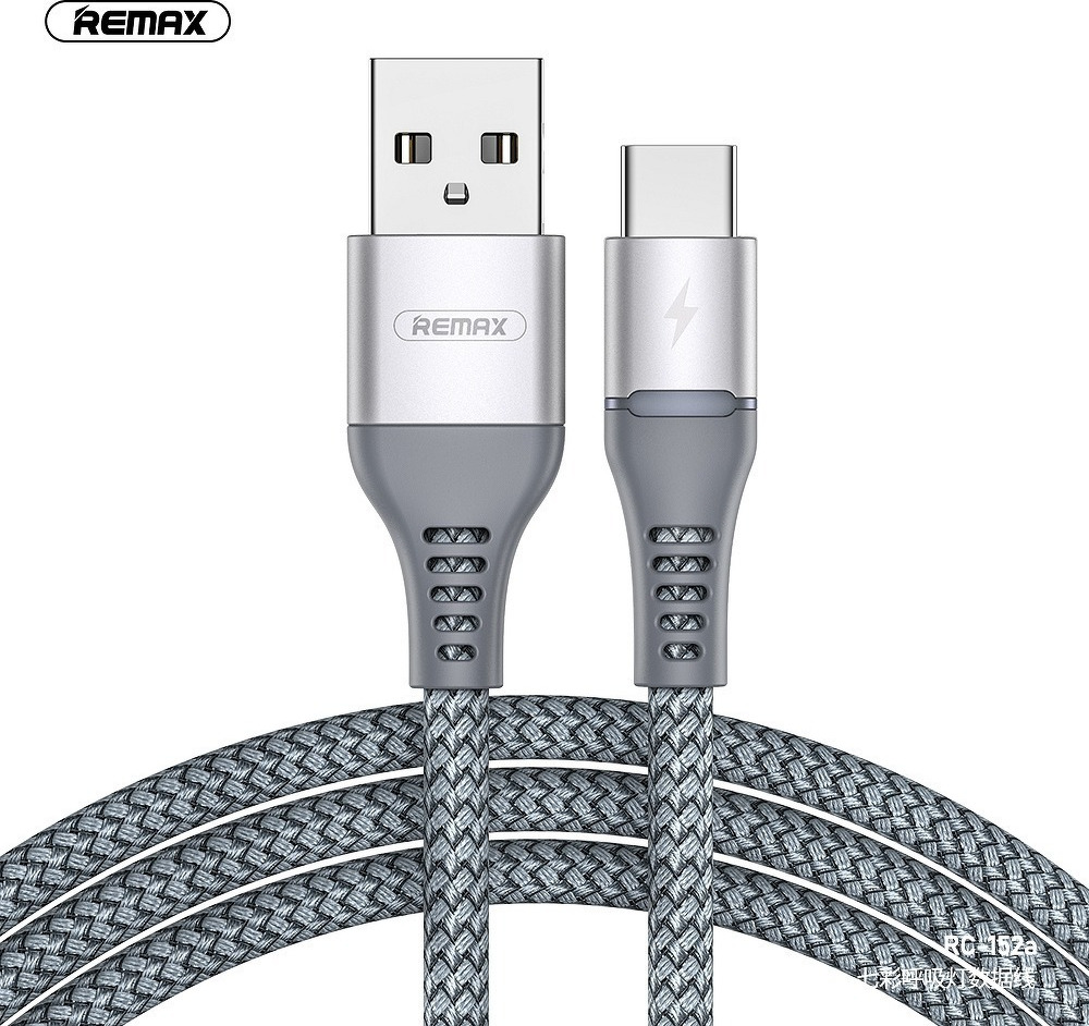 Remax RC 160a Braided LED USB 2 0 Cable USB C male USB A male Γκρι