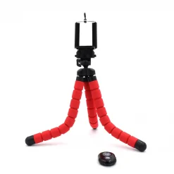 Bluetooth Χειριστήριο και Τρίποδο για Selfie Φωτογραφίες σε κόκκινο χρώμα EZRA-ST04