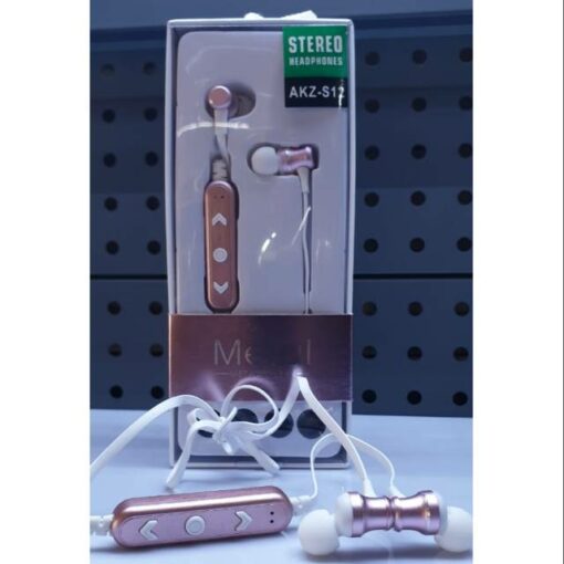Bluetooth Ακουστικά Metal In-Ear AKZ-S12, σε ροζ/χρυσό χρώμα