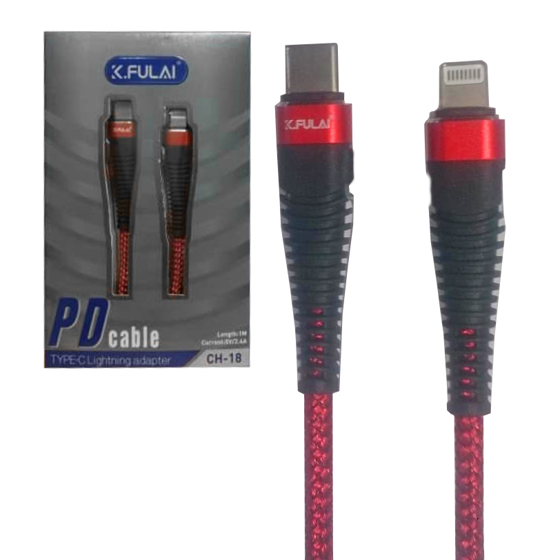 Αντάπτορας Καλώδιο USB Type-C Male σε Apple Lightning Male K.Fulai CH-18 2.4A (1m) Red