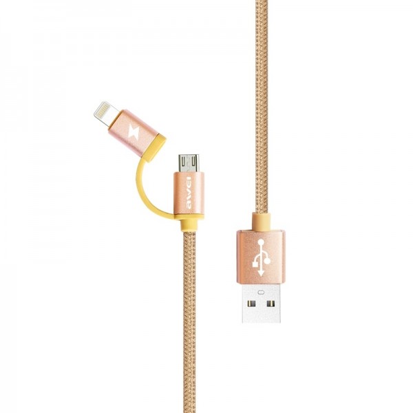 Καλώδιο Γρήγορης Φόρτισης και Μεταφοράς Δεδομένων Awei CL-930C 0.2m Micro USB/Lightning - Χρώμα: Χρυσό