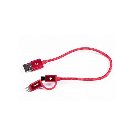 Καλώδιο Γρήγορης Φόρτισης και Μεταφοράς Δεδομένων Awei CL-930C 0.2m Micro USB/Lightning - Χρώμα: Κόκκινο
