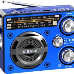 Επαναφορτιζόμενο ραδιόφωνο MP3,USB,SD CARD,FM με φακό CMIK MK-1064, σε μπλε χρώμα