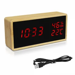 Navaris Digital Alarm Clock (47632.24.04) Επιτραπέζιο Ξύλινο Ρολόι, με κόκκινα γράμματα