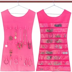 Κρεμαστή Θήκη Φόρεμα για τα Κοσμήματα και τα Αξεσουάρ σας - Δύο Όψεων, σε ροζ χρώμα