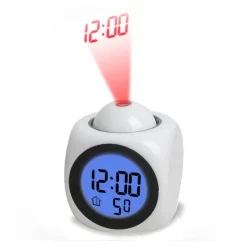 Ρολόι Προτζέκτορας με Έγχρωμη Οθόνη & Ένδειξη Θερμοκρασίας - LCD Clock, σε λευκό χρώμα