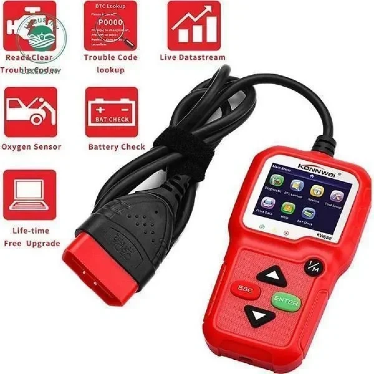 Ψηφιακό διαγνωστικό αυτοκινήτων OBDII/EOBD Konnwei KW680, σε κόκκινο χρώμα