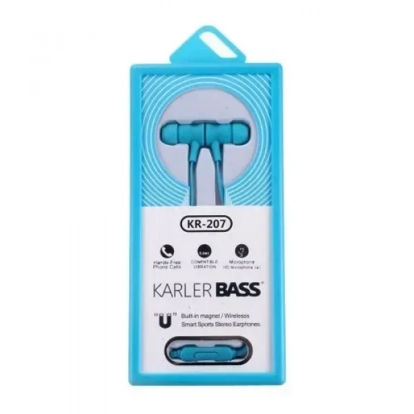 KR-207 Handsfree Μαγνητικά Ακουστικά Karler Μπάσο Με Μικρόφωνο (3.5mm) (Γαλάζιο) (OEM)