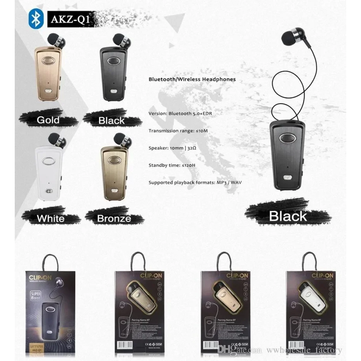 HandsFree Bluetoοth Ακουστικό AKZ-Q1, σε μπρονζέ χρώμα