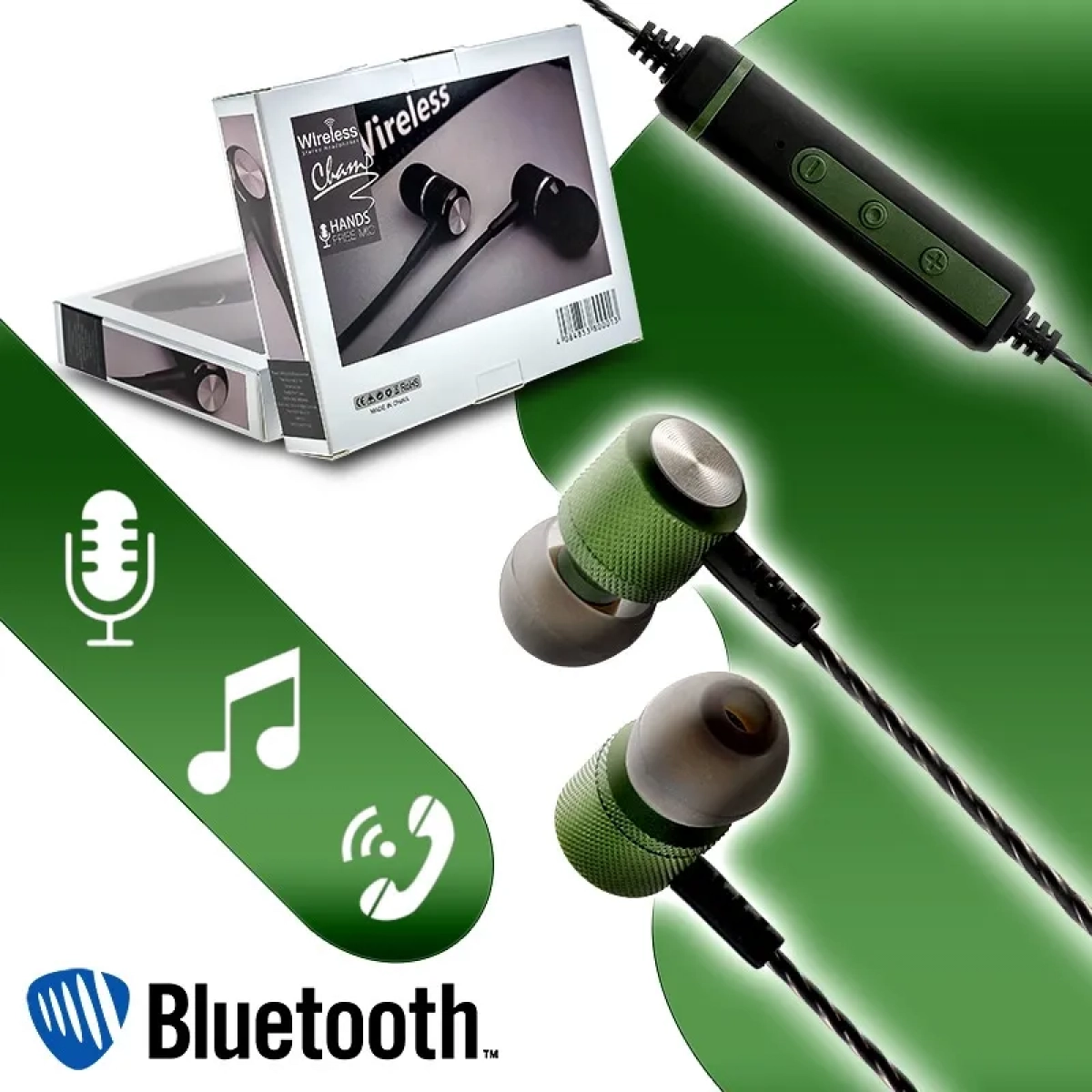Ακουστικά Magnetic Bluetoοth Headset AZ-26, σε πράσινο χρώμα