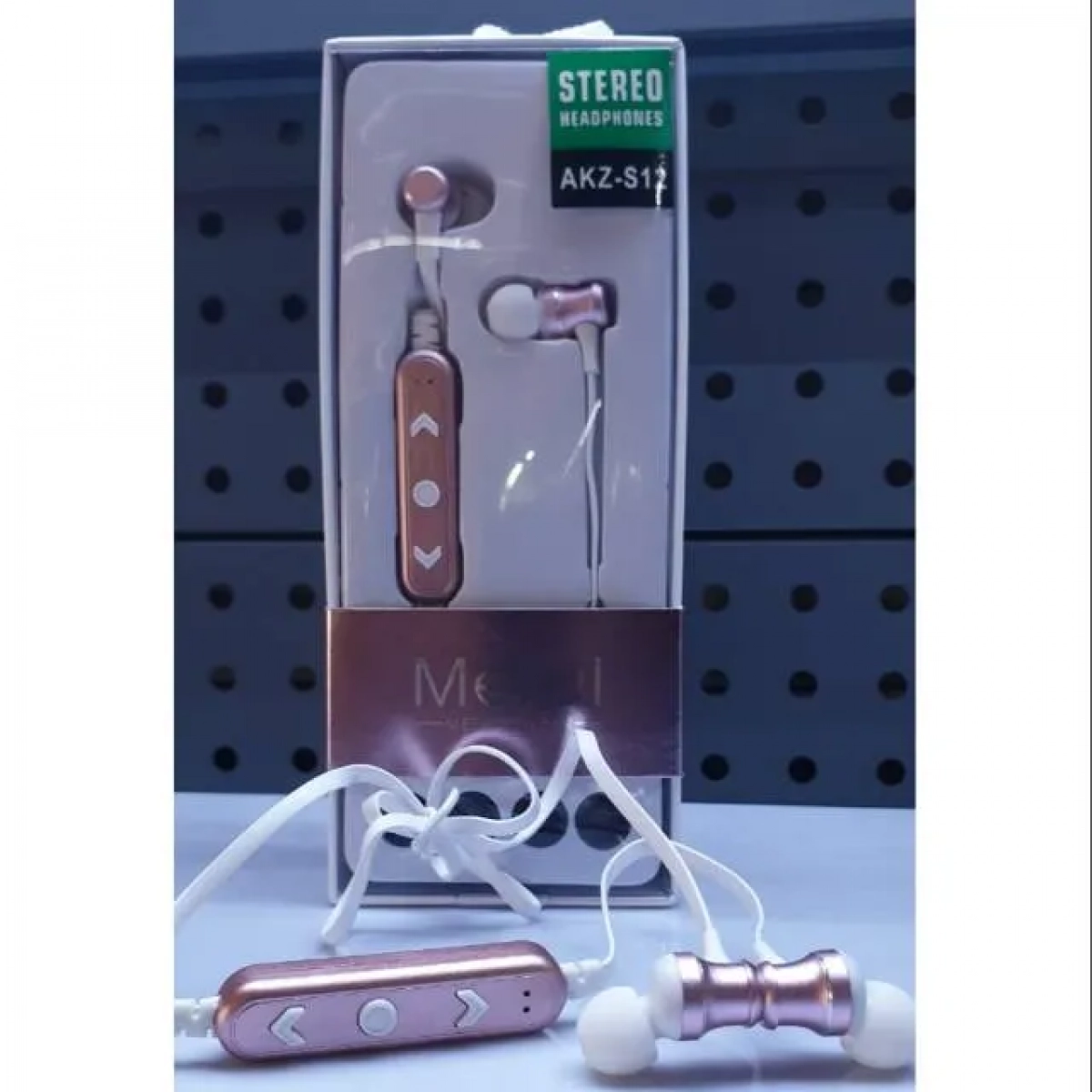 Bluetooth Ακουστικά Metal In-Ear AKZ-S12, σε ροζ/χρυσό χρώμα
