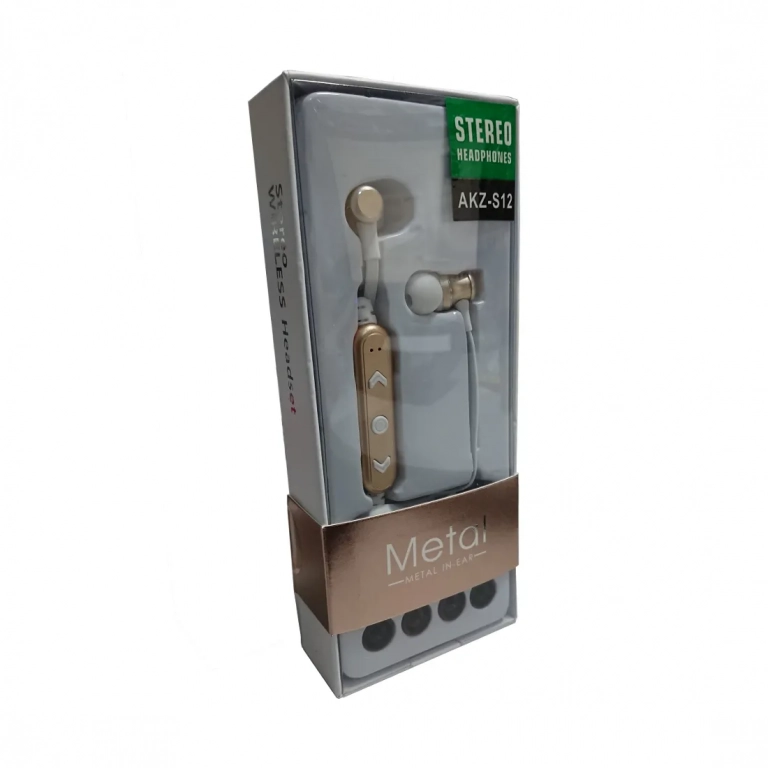Bluetooth Ακουστικά Metal In-Ear AKZ-S12, σε χρυσό χρώμα