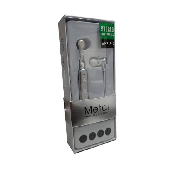 Bluetooth Ακουστικά Metal In-Ear AKZ-S12, σε ασημί χρώμα