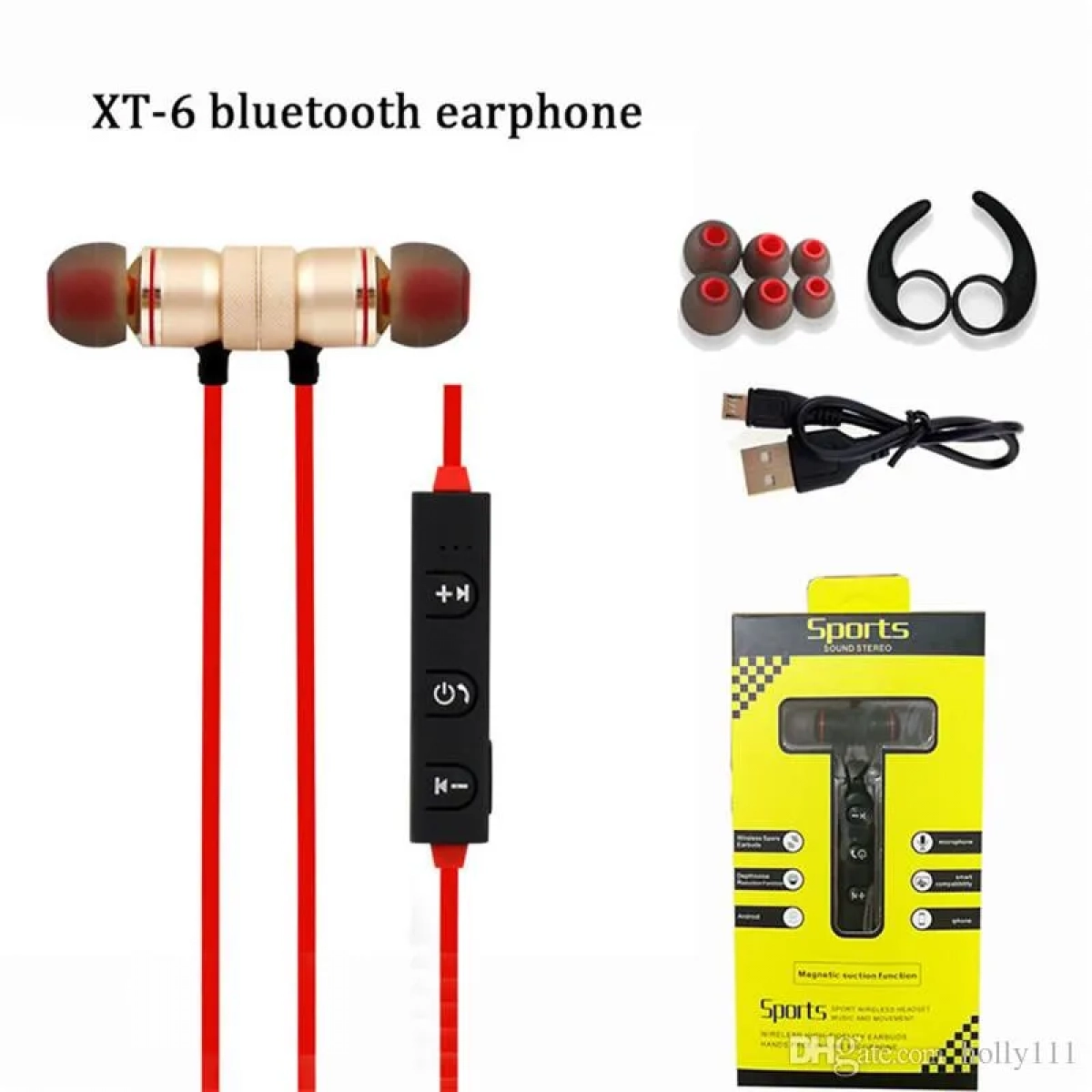 Ακουστικά Bluetooth Sports Magnet Earphones ΧΤ-6, σε χρυσό χρώμα