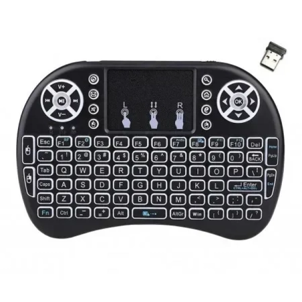 Πληκτρολόγιο και Τηλεχειριστήριο Wireless Keywin Mini Rii i8+ με Backlit για Smartphone, Tablet, PC, και SmartTV Μαύρο