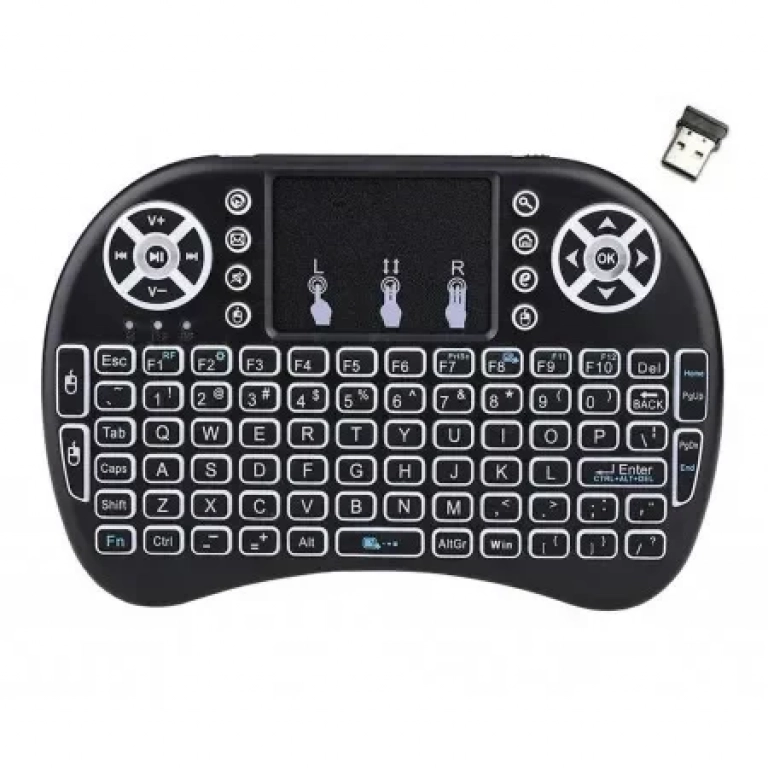Πληκτρολόγιο και Τηλεχειριστήριο Wireless Keywin Mini Rii i8+ με Backlit για Smartphone, Tablet, PC, και SmartTV Μαύρο