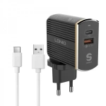 Φορτιστής Ταξιδιού LDNIO A2502C USB+Type-C PD & Καλώδιο Type-C (Μαύρο)