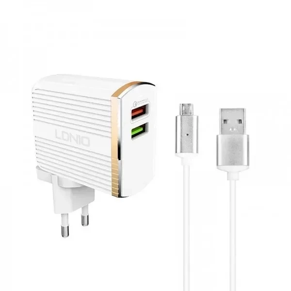 Φορτιστής Ταξιδιού LDNIO A2502Q 30W Dual USB & Καλώδιο Micro USB (Άσπρο)