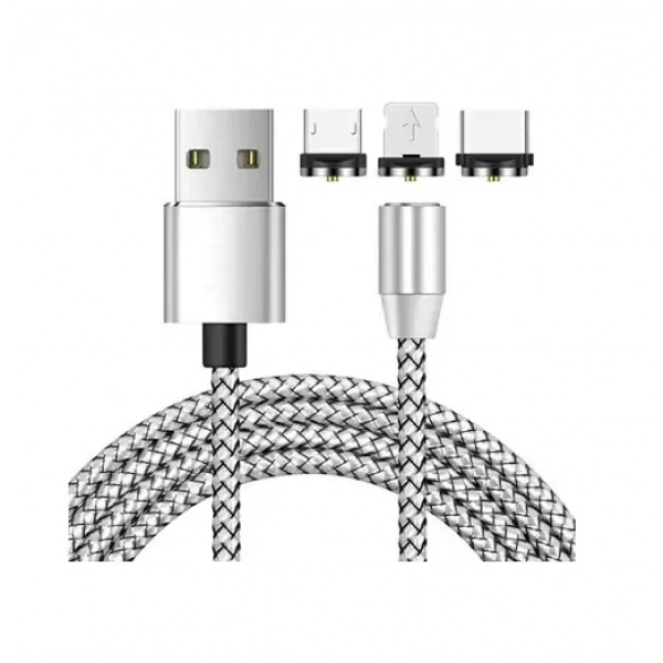 Μαγνητικό Καλώδιο φόρτισης και Μεταφοράς Δεδομένων TECHNOVO TN-D009 Συμβατό Με Μicro USB / Lightning / Type C 1m σε ασημί χρώμα