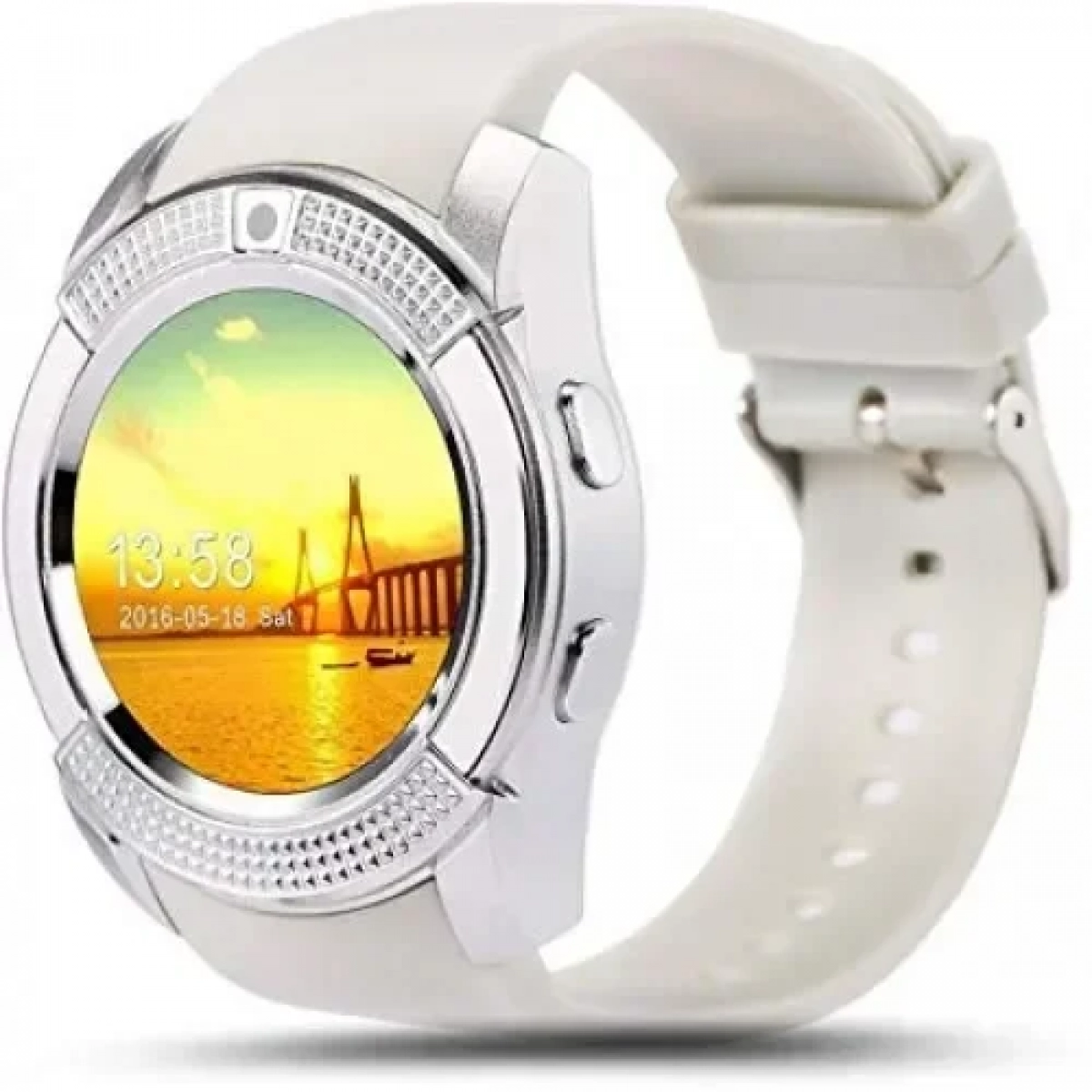 Ρολόι κινητό τηλέφωνο με κάρτα SIM OEM Smartwatch V8, σε λευκό χρώμα