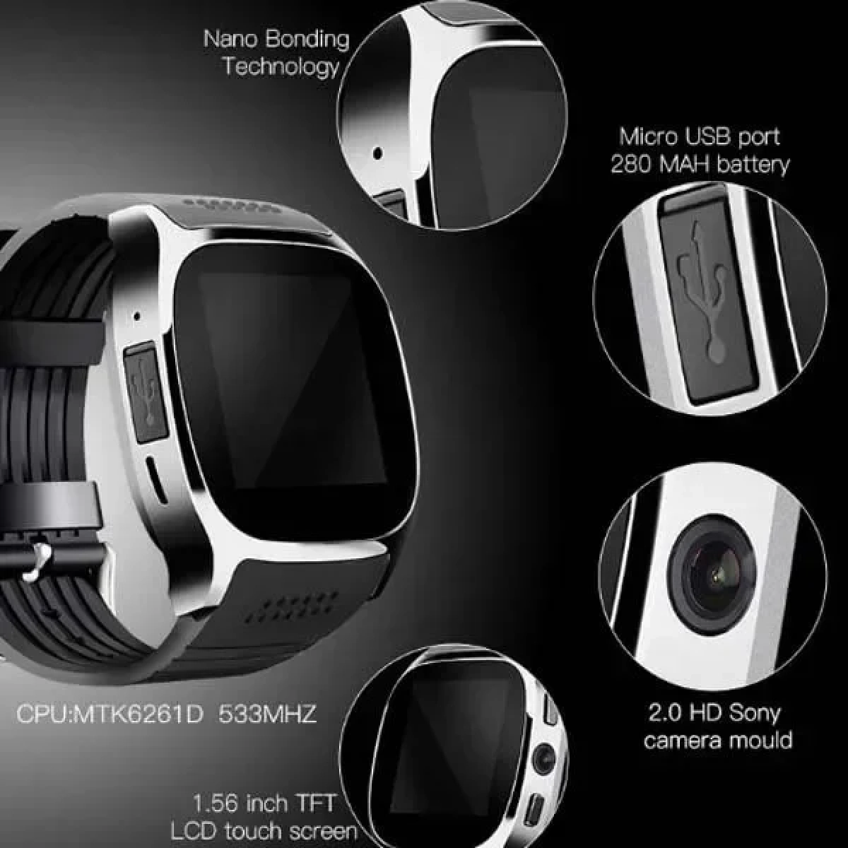 Smart Watch - Ρολόι Κινητό Τηλέφωνο Τ8 Sim, σε λευκό χρώμα