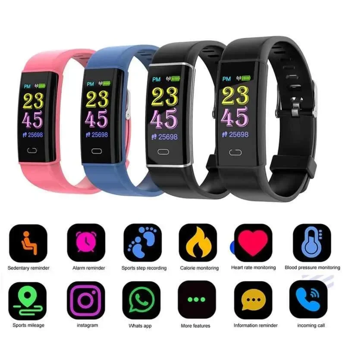 Smartwatch Bracelet D12 με Bluetooth Μέτρηση Παλμών και Καταγραφή Βημάτων Health, σε μαύρο χρώμα