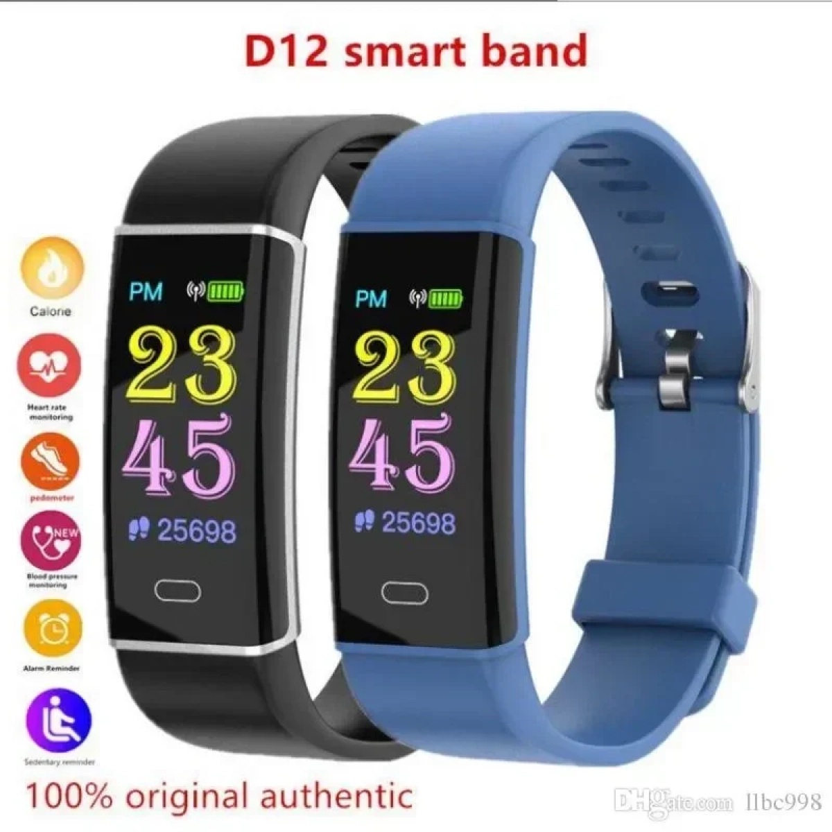 Smartwatch Bracelet D12 με Bluetooth Μέτρηση Παλμών και Καταγραφή Βημάτων Health, σε μπλε χρώμα