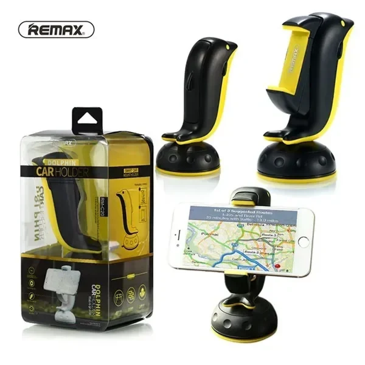 Βάση Στήριξης Αυτοκινήτου Remax Dolphin RM-C20 με Βεντούζα, σε μαύρο/κίτρινο χρώμα