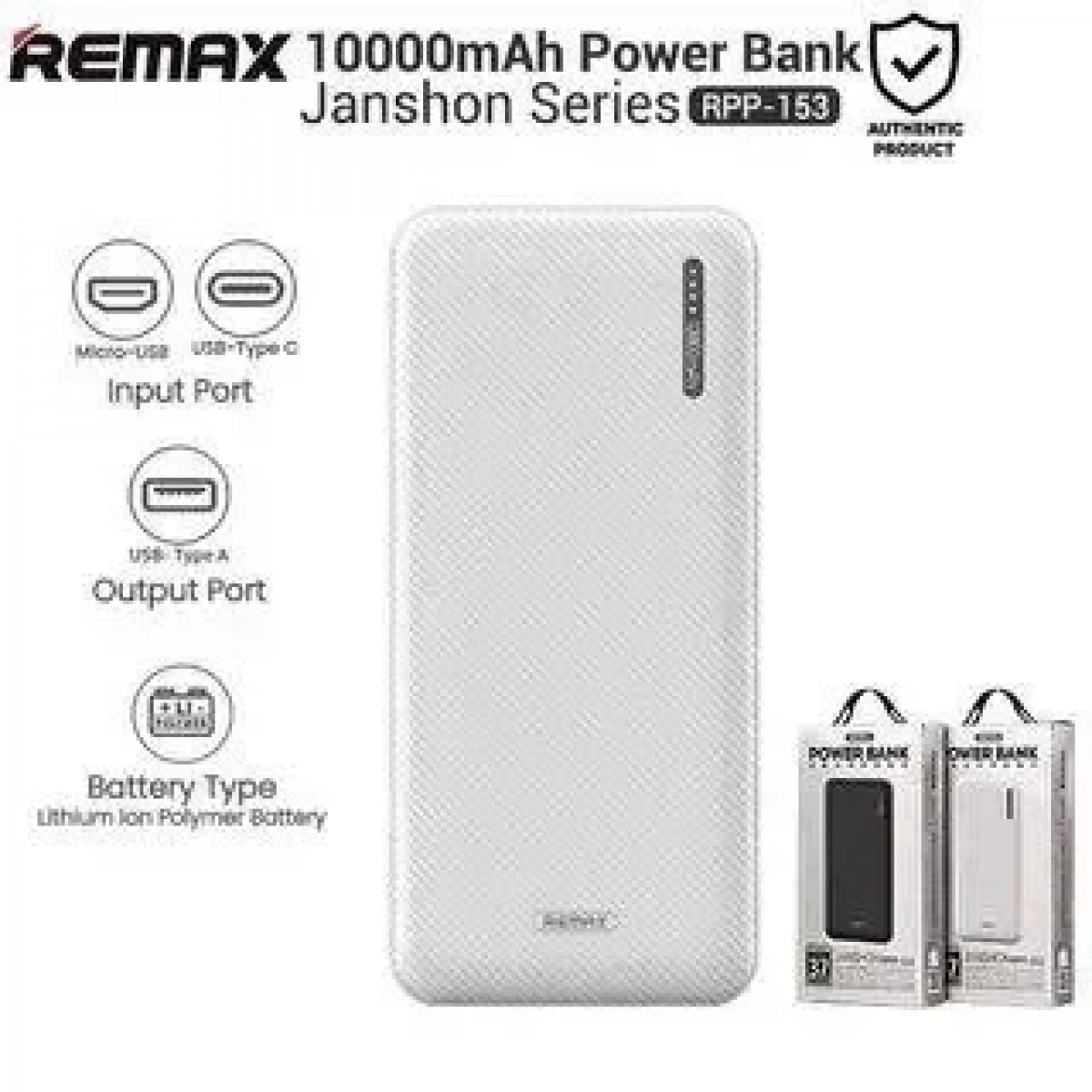 REMAX Power bank Janshon LCD RPP-153 10000mAh, σε λευκό χρώμα