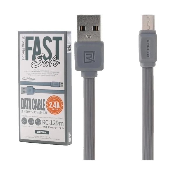 Καλώδιο Φόρτισης Remax Fast Safe RC-129m για Micro Usb 1m, σε γκρι χρώμα