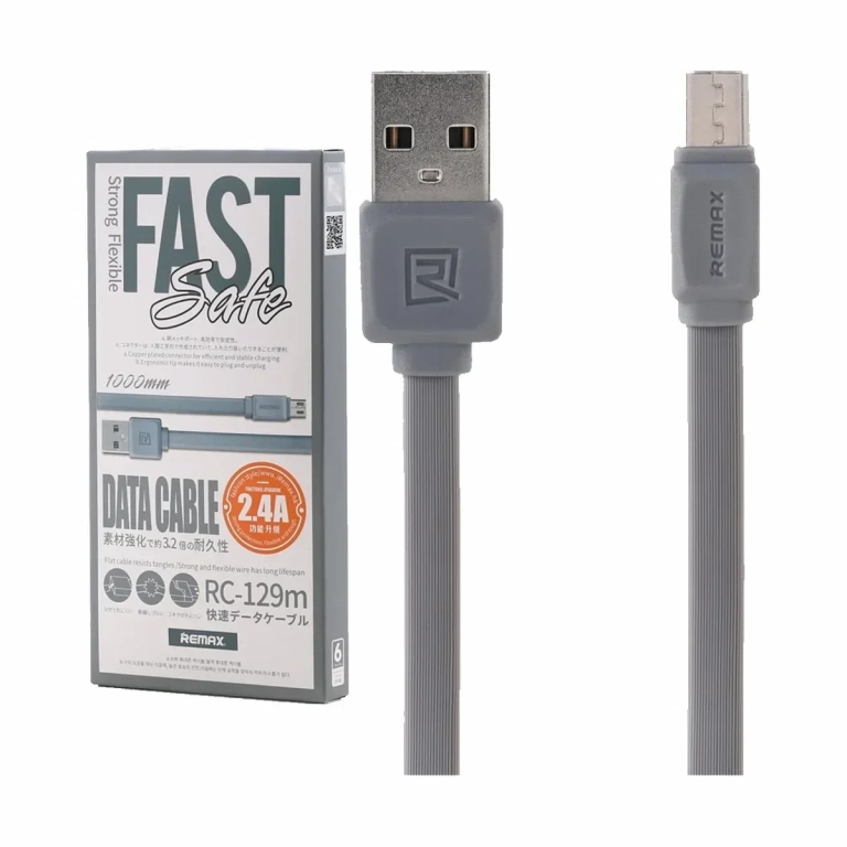 Καλώδιο Φόρτισης Remax Fast Safe RC-129m για Micro Usb 1m, σε γκρι χρώμα