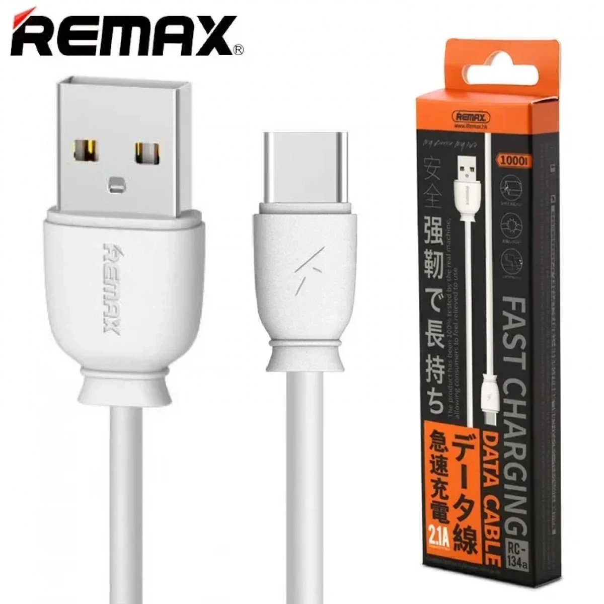 Καλώδιο Φόρτισης και Μεταφοράς Remax Suji Fast Charger Usb To Type C RC-134a 1M, σε λευκό χρώμα