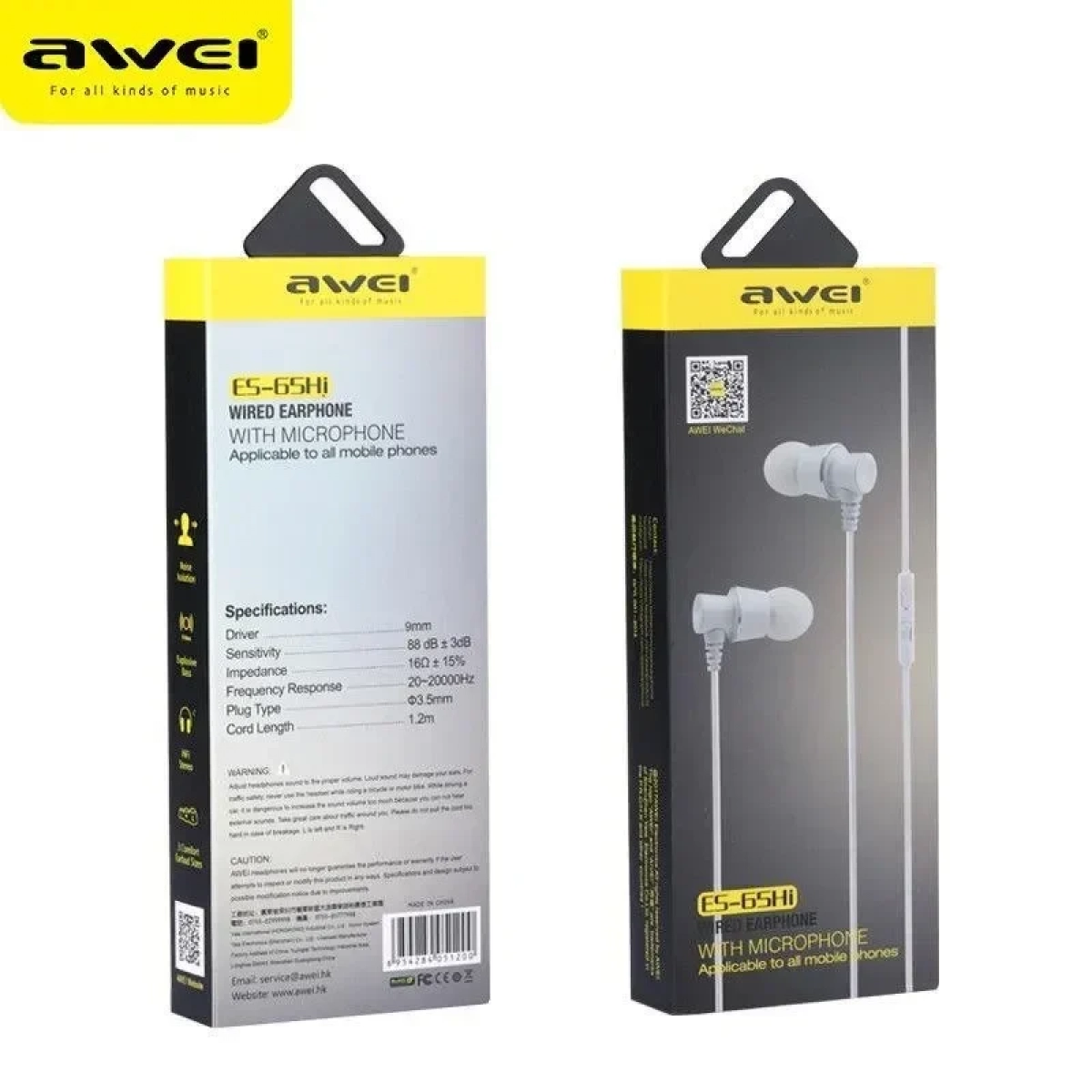 Handsfree Ενσύρματα Ακουστικά Awei ES65hi, σε λευκό χρώμα