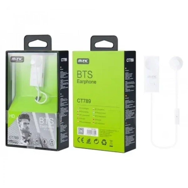 Ακουστικά Bluetooth Clip-On Headset MTK CT789 BTS Earphone, σε λευκό χρώμα