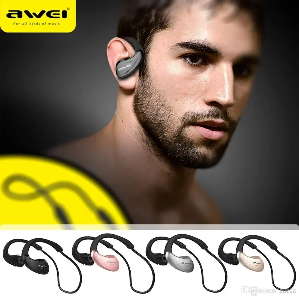Ακουστικό Bluetooth Awei A885BL APR-X HiFi Music Sport Earphones IPX4 Waterproof, σε μαύρο χρώμα