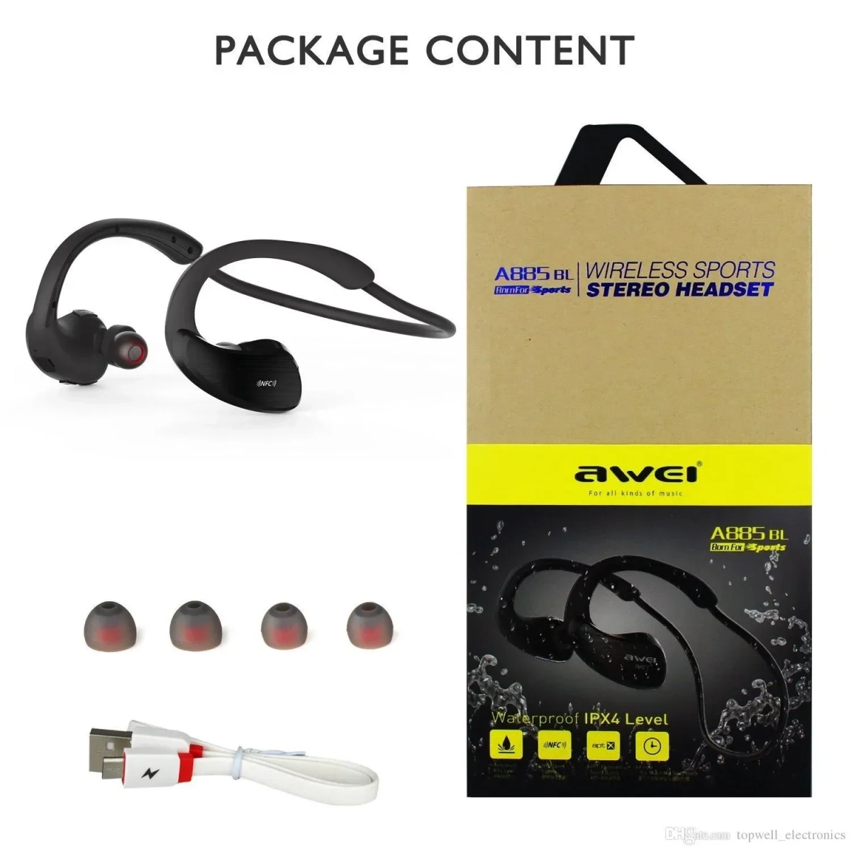 Ακουστικό Bluetooth Awei A885BL APR-X HiFi Music Sport Earphones IPX4 Waterproof, σε ροζ/χρυσό χρώμα