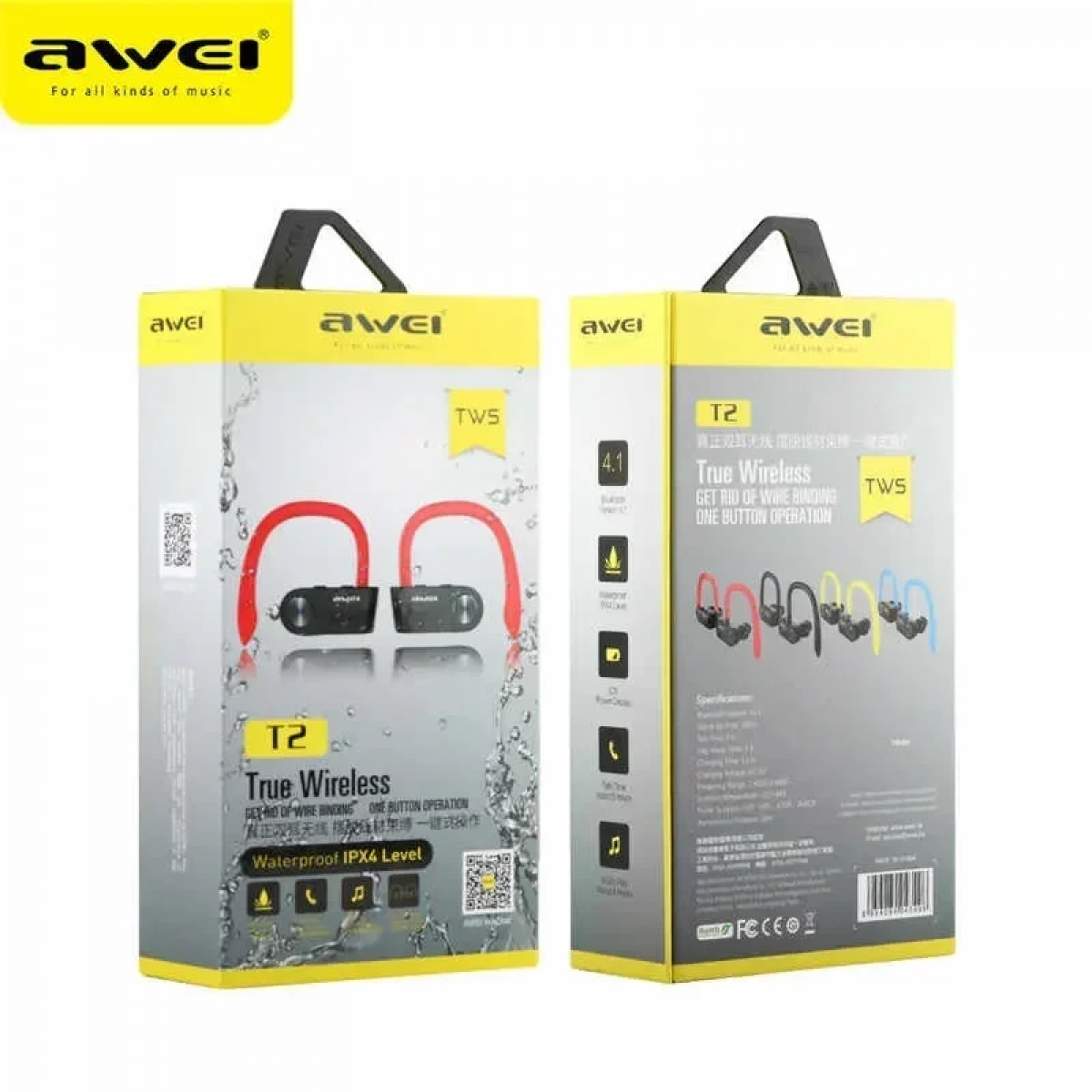 Ακουστικά Bluetooth Awei T2 TWS, σε κίτρινο χρώμα