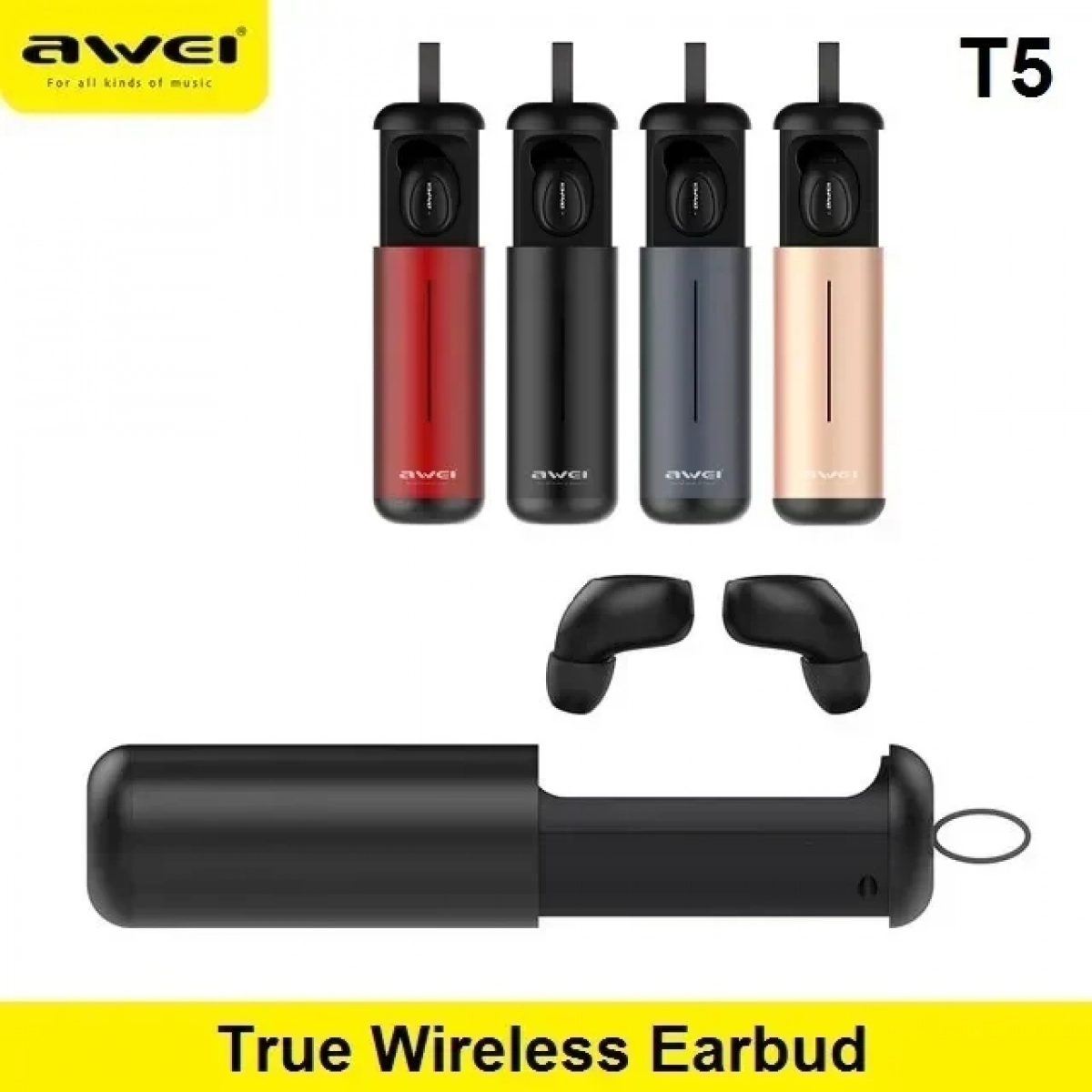 Ασύρματα Bluetooth Ακουστικά με Βάση Φόρτισης Awei T5, σε χρυσό χρώμα
