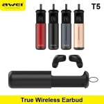 Ασύρματα Bluetooth Ακουστικά με Βάση Φόρτισης Awei T5, σε χρυσό χρώμα