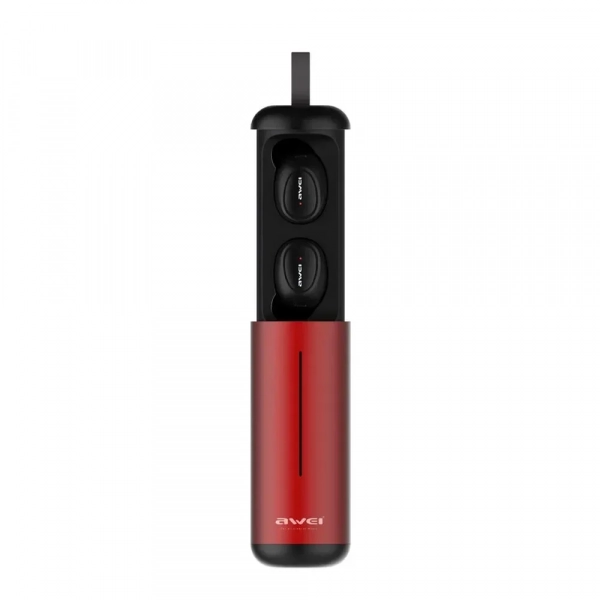 Ασύρματα Bluetooth Ακουστικά με Βάση Φόρτισης Awei T5, σε κόκκινο χρώμα