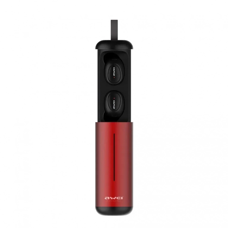 Ασύρματα Bluetooth Ακουστικά με Βάση Φόρτισης Awei T5, σε κόκκινο χρώμα