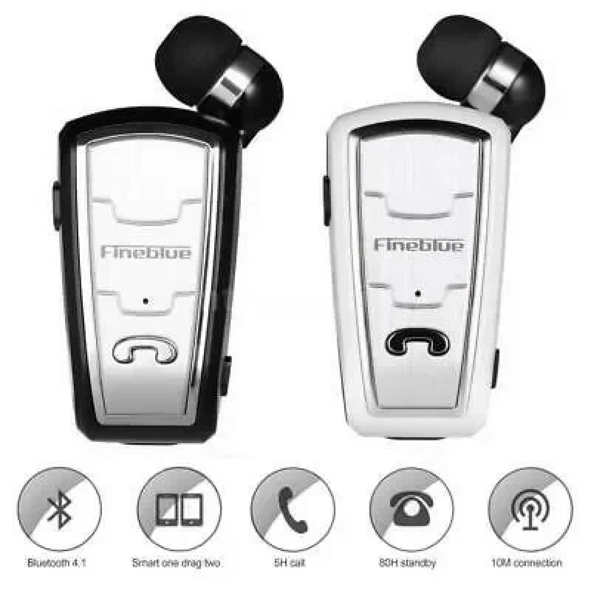 Bluetooth Ακουστικό Fineblue ClipOn FQ208, σε λευκό χρώμα