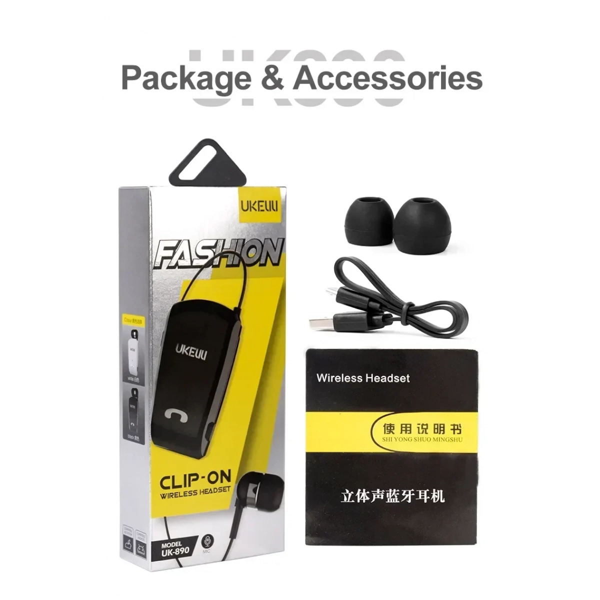 Fineblue UK-890 Bluetooth Hands Free Ακουστικό, σε μαύρο χρώμα