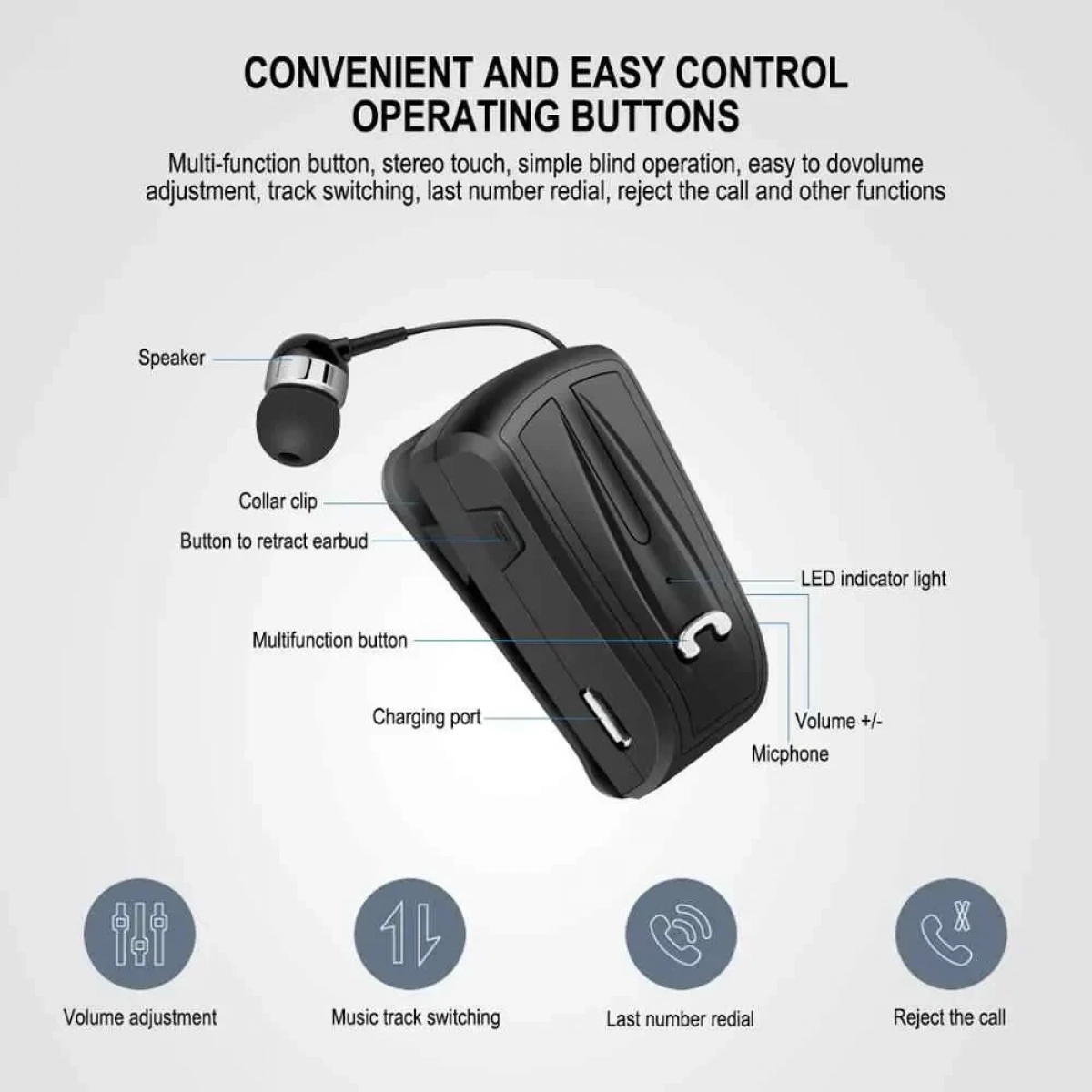 Fineblue F-V6 Mini Wireless Bluetooth Headset, σε μαύρο χρώμα