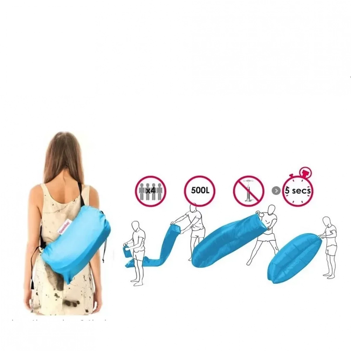 Φουσκωτό Στρώμα & Κάθισμα Ξαπλώστρα Lazy Bag Inflatable Air Sofa 185CM, σε μπλε χρώμα