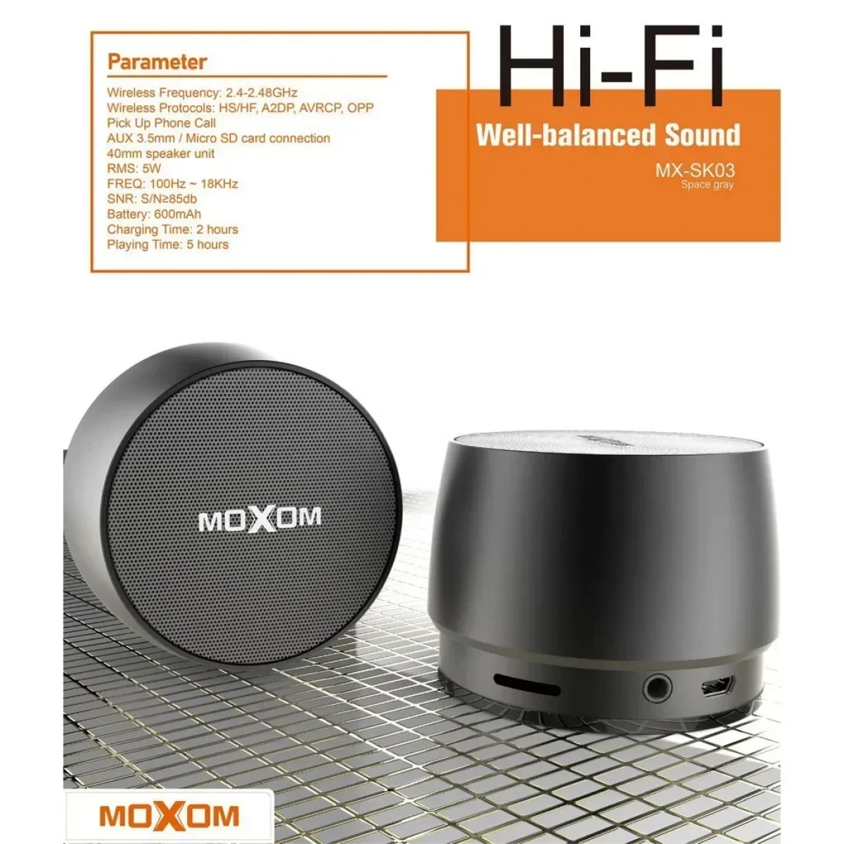 Φορητό Ηχείο Bluetooth Moxom MX-SK03, σε μαύρο χρώμα