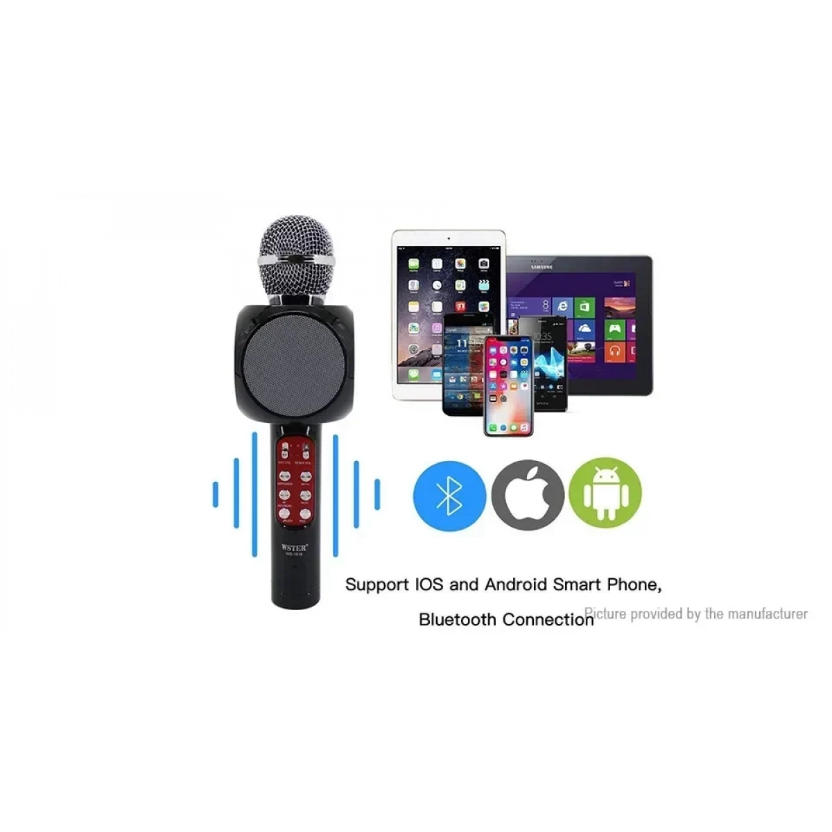 Ασύρματο Bluetooth Μικρόφωνο HI-FI Ηχείο WSTER WS-1816, σε μαύρο χρώμα