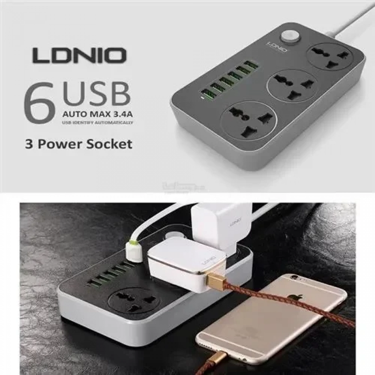 Πολύμπριζο LDNIO SC3604 με 6 θέσεις USB