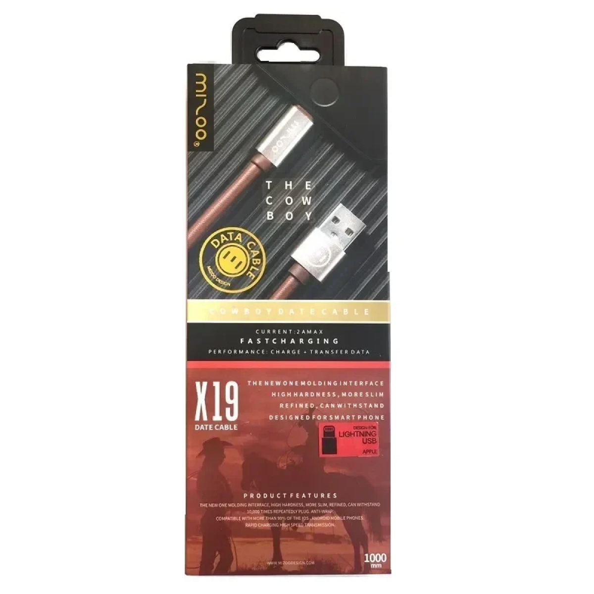 Καλώδιο Δεδομένων USB to Lightning Mizoo X19 Γρήγορη Φόρτιση 1.0m, σε καφέ χρώμα