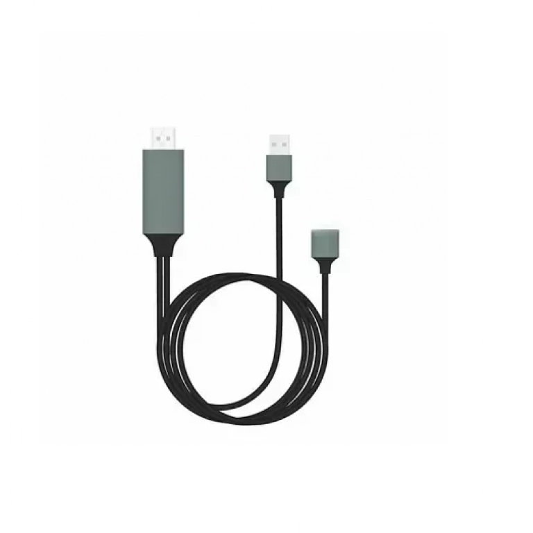 Καλώδιο Universal HDMI Cable PLUG AND PLAY HDMI HDTV TV Adapter Digital AV Cable 1080P Phone to TV USB 2.0 TO Type C Micro 5pin Lightning 2M, σε μαύρο χρώμα